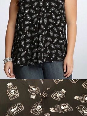 Torrid Black Sleeveless Camisole with White Poison Bottle Print